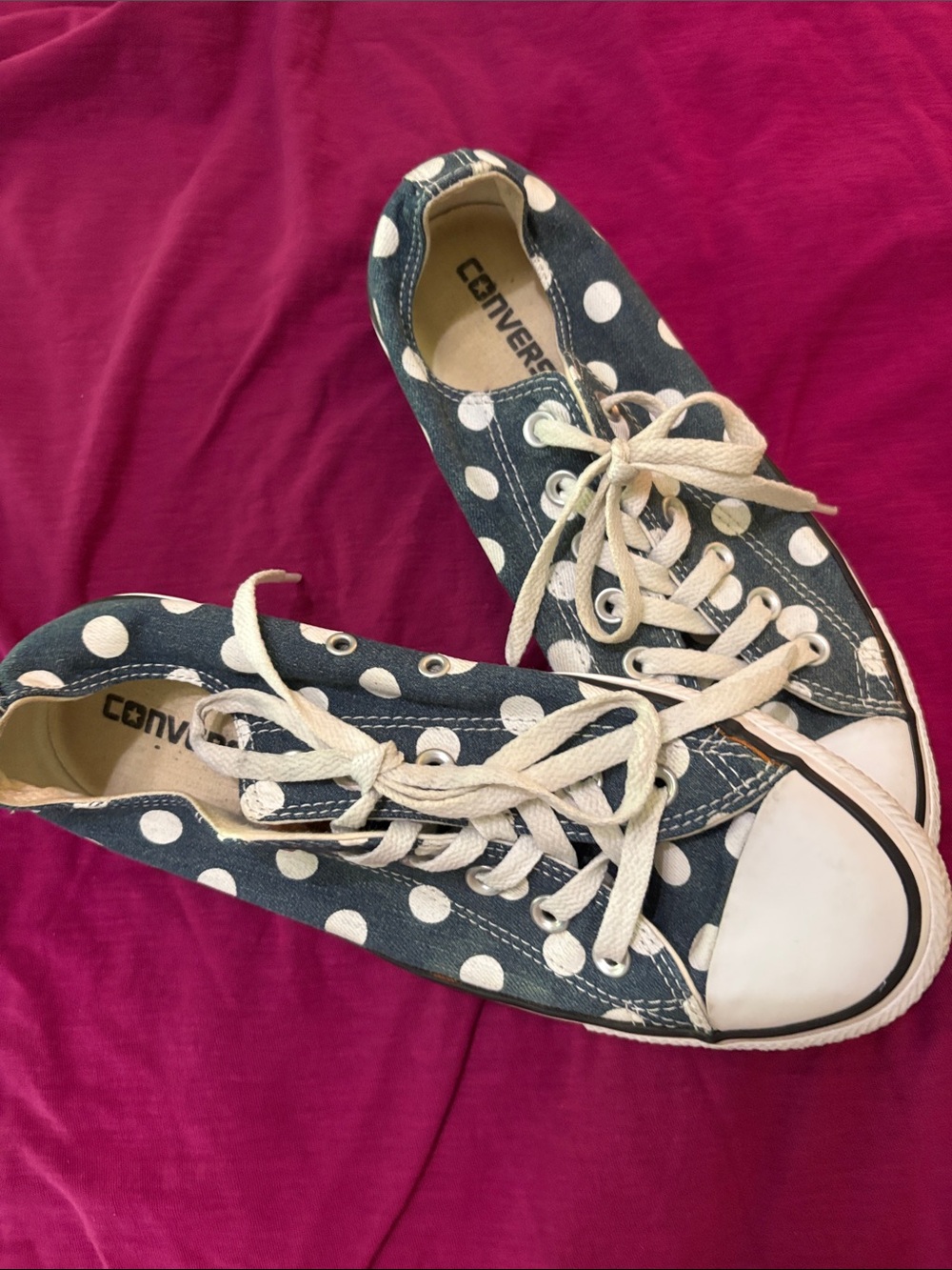 Converse Navy Polka Dot Low-Top Sneakers 8.5